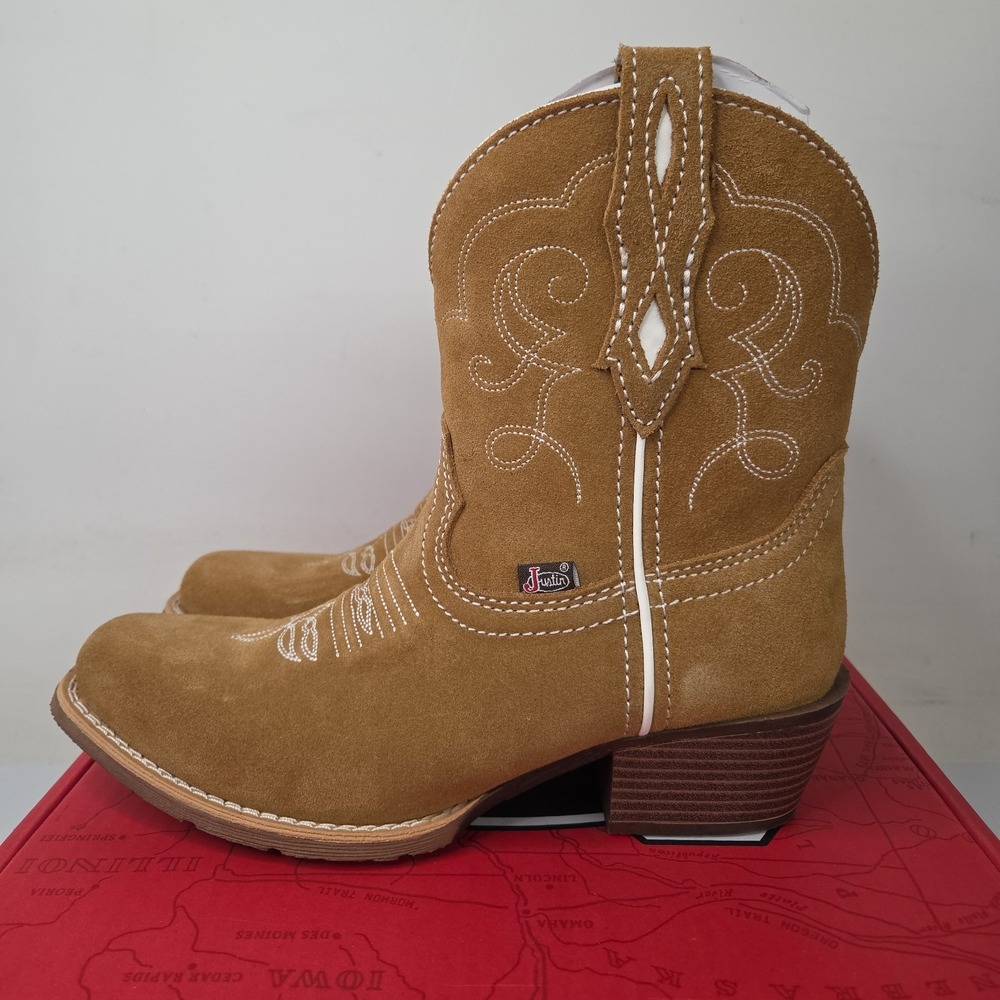 Justin Women's Chellie Camel Suede Western Boot Square Toe Tan Size 7 B